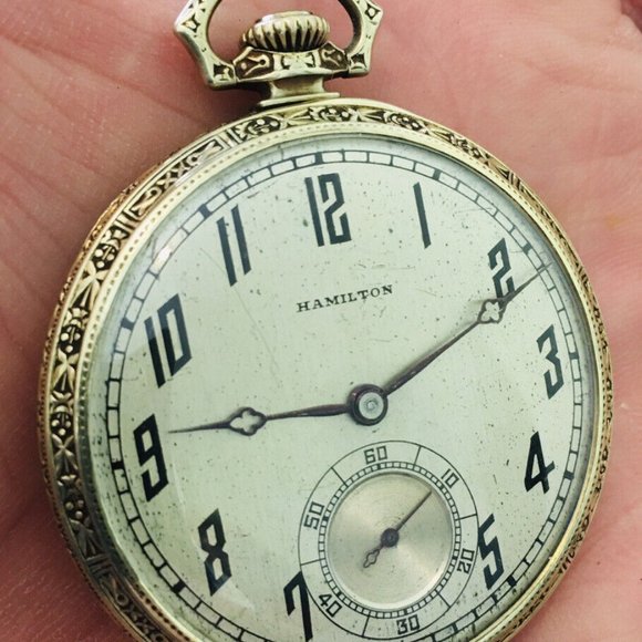 Antique 1924 Hamilton Pocket Watch Solid 14k Yellow Gold 62.2g Size 12s Runs - Picture 1 of 10
